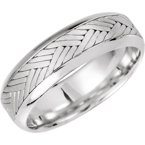 14k White Gold 7mm Hand Woven Comfort Fit Band, Size 9.5