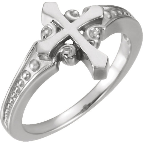 14k White Gold Cross Ring, Size 7