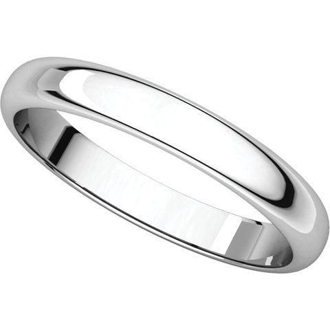14k White Gold 3mm Half Round Band, Size 12.5