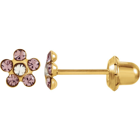 14k Yellow Gold Imitation "June" Youth Birthstone Flower Inverness Piercing Earrings