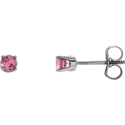 Sterling Silver Imitation Pink Tourmaline Youth Earrings