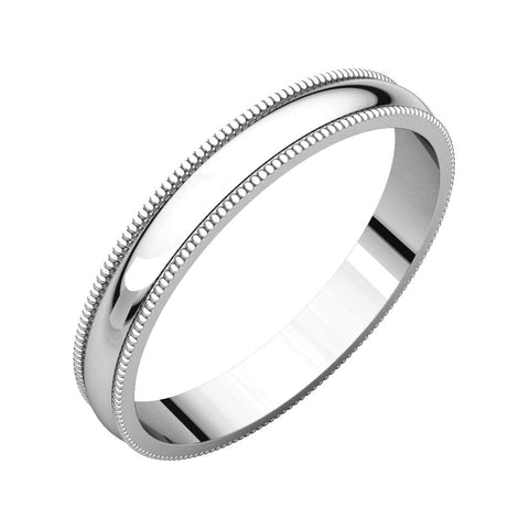 14k White Gold 3mm Light Milgrain Band, Size 5.5