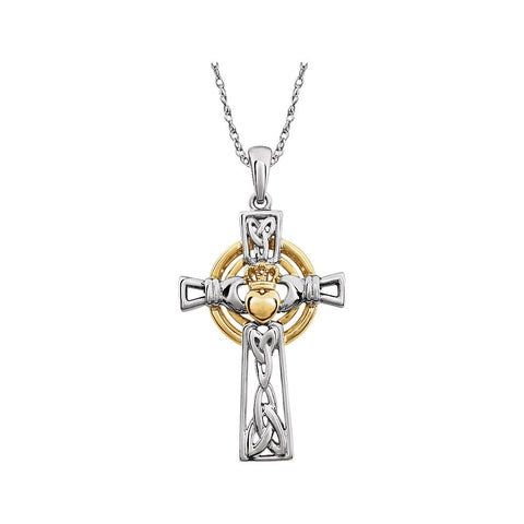 14K White & Yellow Gold Claddagh Cross