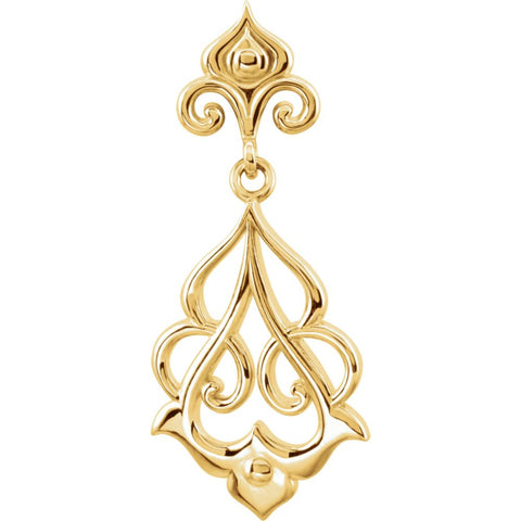 14k White Gold Fleur-De-Lis Decorative Dangle Pendant