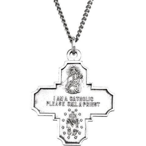 Sterling Silver 30x29mm Four-Way Cross Medal 24" Necklace