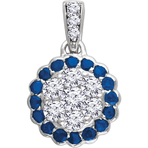 14k White Gold Blue Sapphire & 1/3 CTW Diamond Necklace