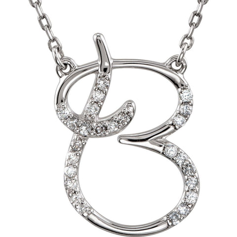 Sterling Silver Letter "B" 1/8 CTW Diamond Initial 16" Necklace