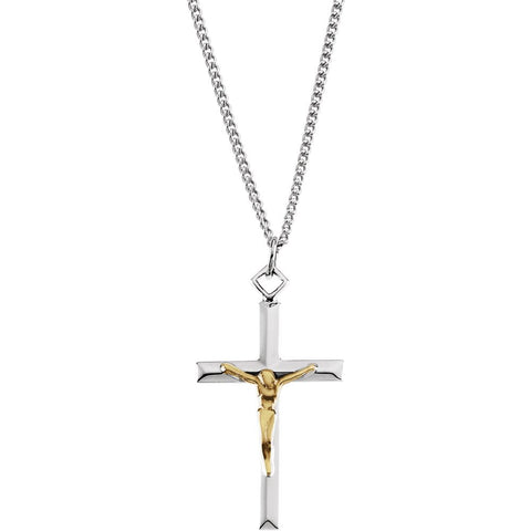 29.00x18.00 mm Two-Tone Crucifix Cross Pendant in Sterling Silver and Yellow Gold