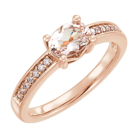 14k Rose Gold Morganite & 1/10 CTW Diamond Ring, Size 7