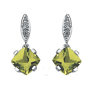 14k White Gold Peridot & .04 CTW Diamond Earrings