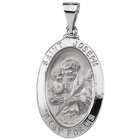14k White Gold 23.25x16mm Hollow Oval St. Joseph Medal