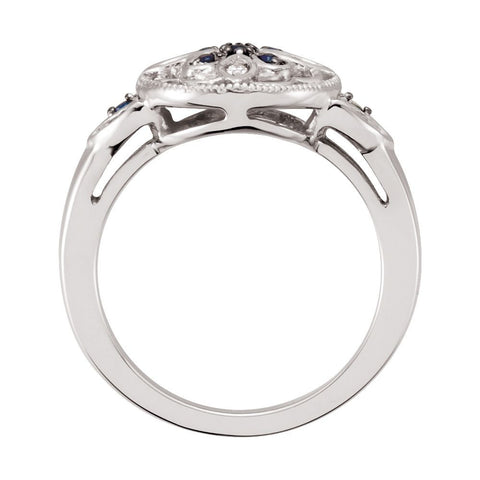 Sterling Silver Sapphire & .03 CTW Diamond Ring Size 6