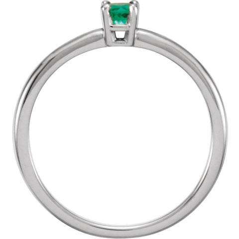 14k White Gold Chatham® Created Emerald "May" Birthstone Ring, Size 3