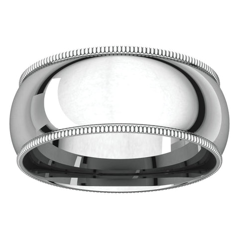 14k White Gold 8mm Milgrain Comfort Fit Band, Size 9