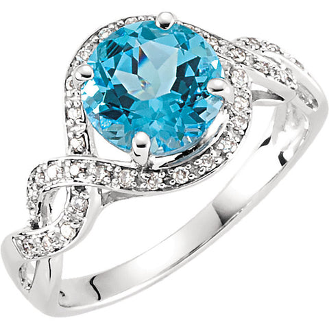14k White Gold Swiss Blue Topaz & 1/6 CTW Diamond Ring, Size 7