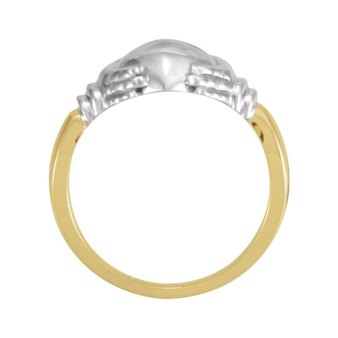 14K Yellow & White Ladies Claddagh Ring, Size 7
