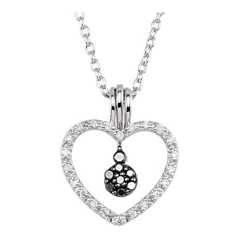 Sterling Silver 1/6 CTW Black & White Diamond Heart 18" Necklace