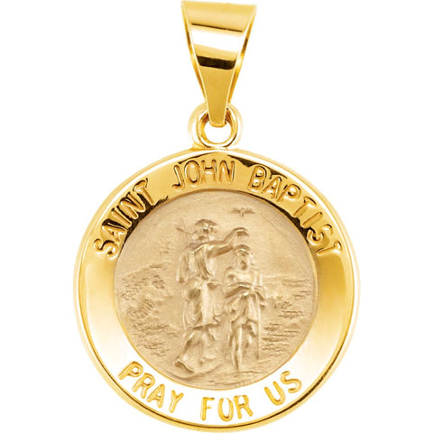 14k Yellow Gold 15mm Round Hollow John the Baptist Medal