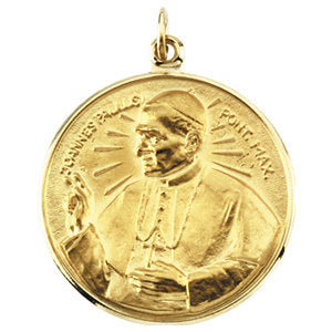 14k Yellow Gold 20.75mm Round Pope John Paul II Medal