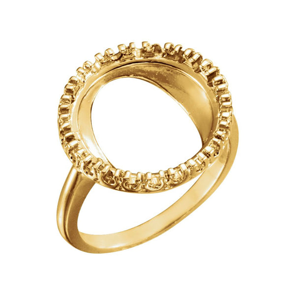 14k Yellow Gold 13.9mm Coin Ring Mounting, Size 6