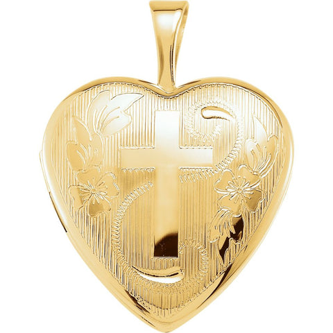 14K Yellow Gold-Plated Sterling Silver Heart Locket with Cross