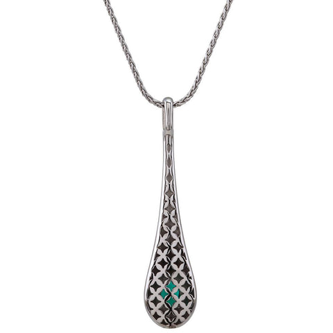 14k White Gold Chatham® Created Emerald & 3/4 CTW Diamond 18" Necklace