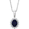 14k White Gold Chatham® Created Blue Sapphire & 1/3 CTW Diamond 18" Necklace