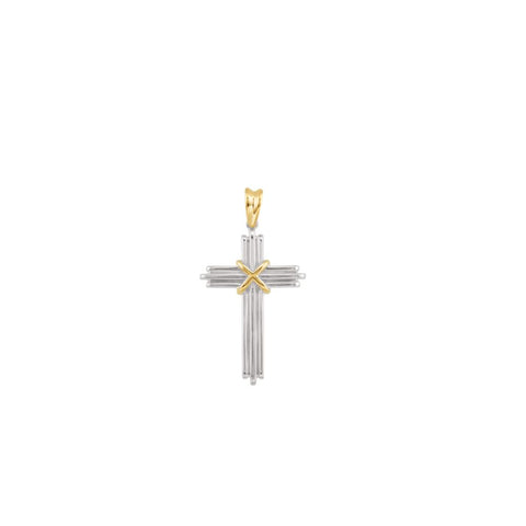 Sterling Silver & 14k Yellow Gold 36.75x24.5mm Cross Pendant