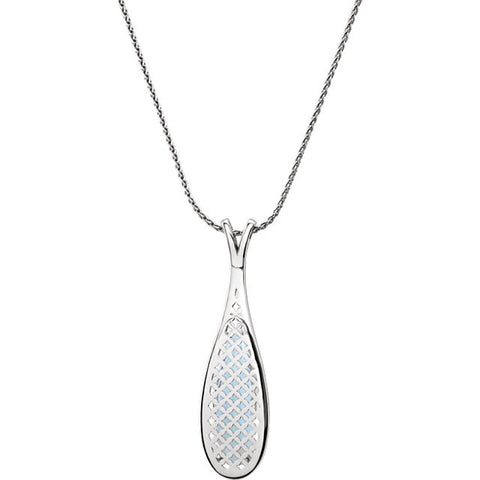 14k White Gold Sky Blue Topaz & .45 CTW Diamond Teardrop 18" Necklace