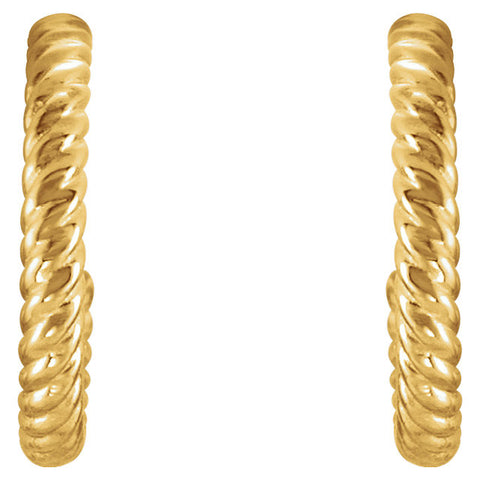 14k Yellow Gold 12mm Rope Design Hoop Earrings