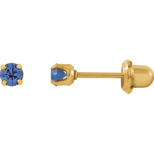24K Yellow with Stainless Steel Solitaire "September" Birthstone Piercing Earrings