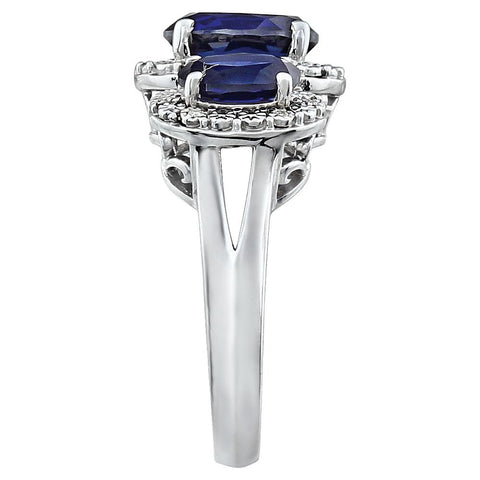 14k White Gold Created Blue Sapphire & .04 CTW Diamond Ring, Size 7