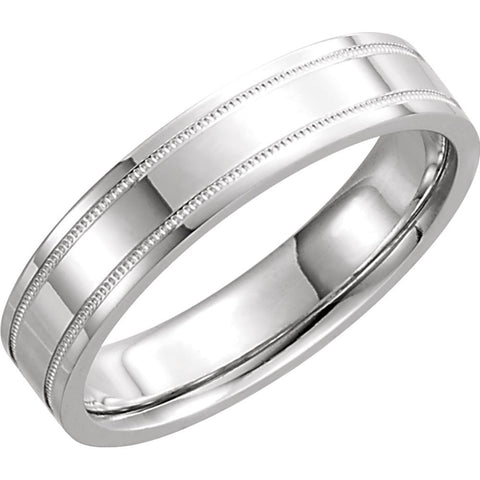 14k White Gold 5mm Flat Comfort Fit Milgrain Band Size 10