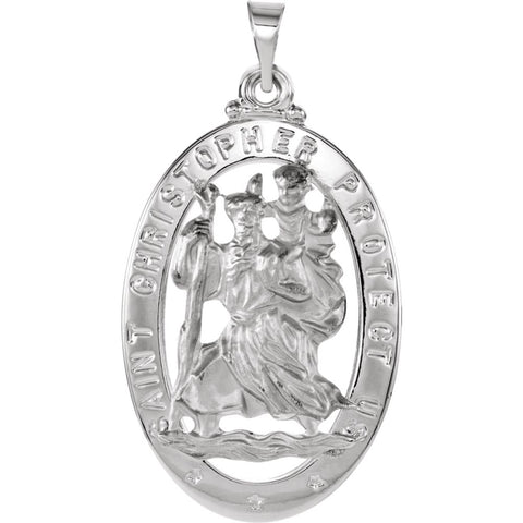 14k White Gold 25x18mm Oval St. Christopher Medal