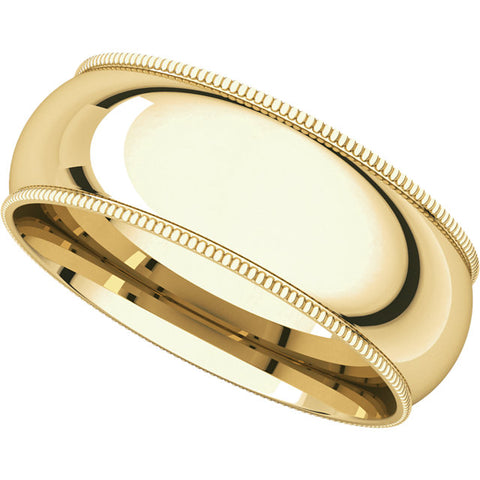 14k Yellow Gold 7mm Milgrain Comfort Fit Band, Size 9