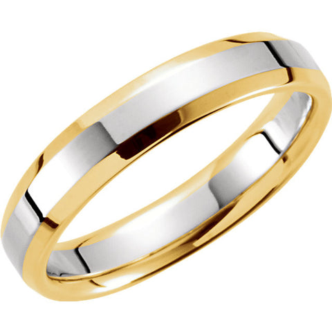 14K Yellow & White Gold 4mm Comfort-Fit Beveled Edge Band Size 9.5