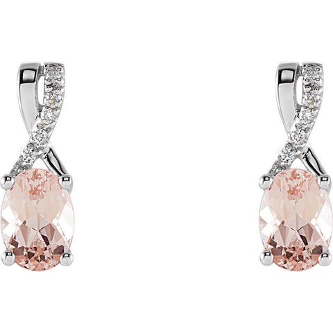 14k White Gold Morganite & .05 CTW Diamond Earrings