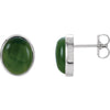 Pair of 10.00x08.00 mm Genuine Jade Earrings in 14K White Gold