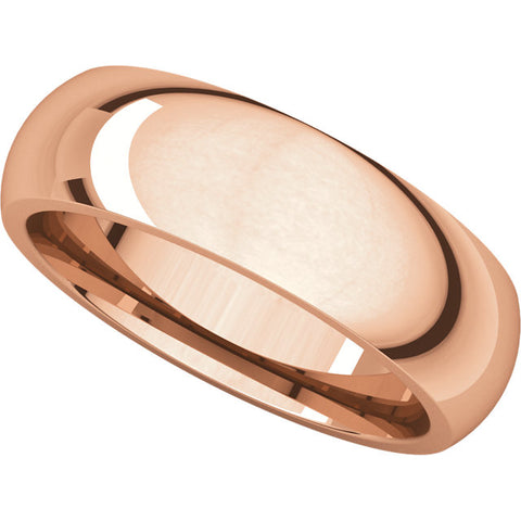 14k Rose Gold 6mm Comfort Fit Band, Size 10
