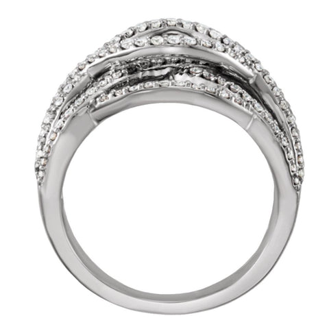14k White Gold 3/4 CTW Diamond Criss Cross Ring, Size 7