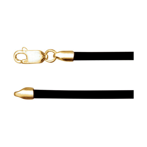 Black Rubber Cord Necklace - 3 mm in 14k Yellow Gold ( 18 Inch )
