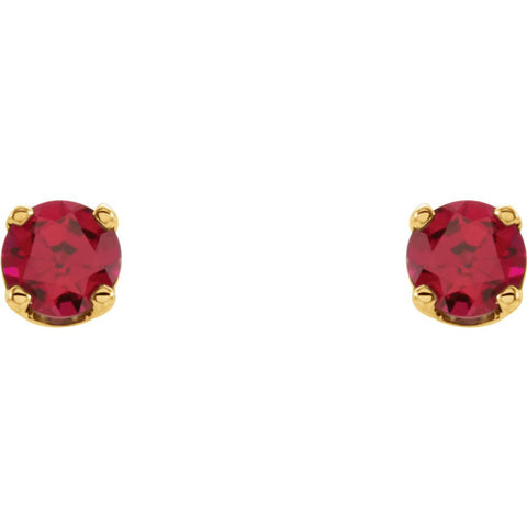 14k Yellow Gold Chatham® Lab-Grown Ruby Youth Earrings