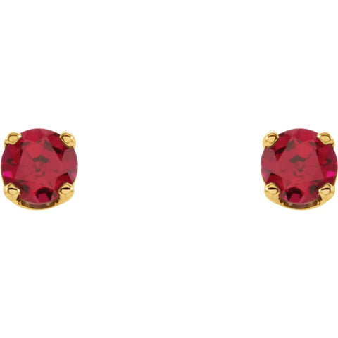 14k Yellow Gold Imitation Ruby Youth Earrings