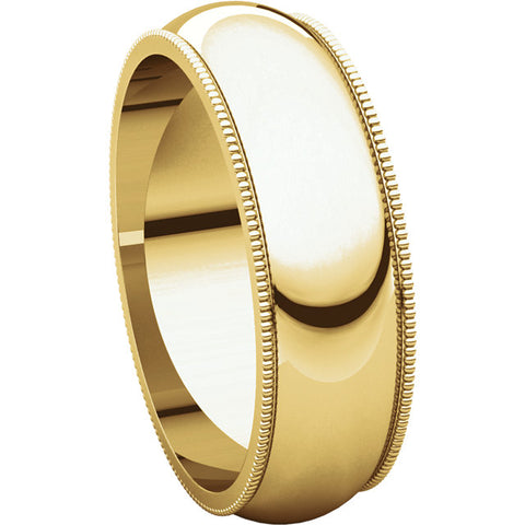 10k Yellow Gold 6mm Milgrain Band, Size 12