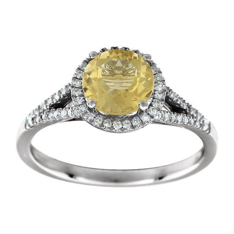 14k White Gold 1/5 CTW Diamond & Citrine Ring, Size 7
