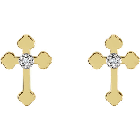 14K Yellow .01 CTW Diamond Cross Earrings