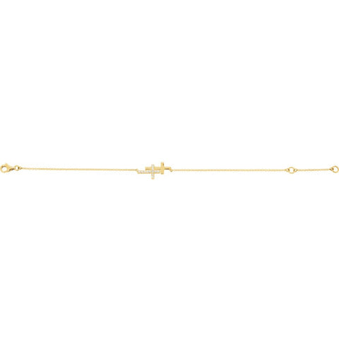 14k Yellow Gold 1/6 CTW Diamond Double Sideways Cross 8" Bracelet