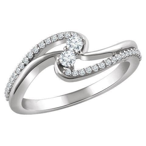 14k White Gold 1/4 CTW Diamond Two Stone Ring, Size 7