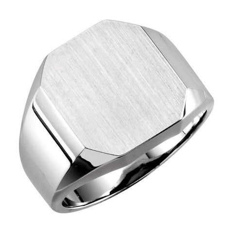 14k White Gold 14x16mm Men's Signet Ring , Size 10