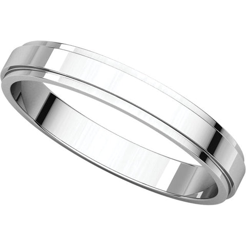 14k White Gold 3mm Flat Edge Band, Size 7.5
